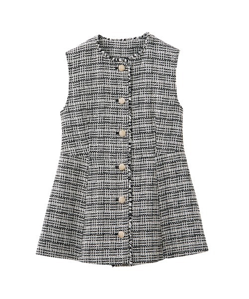 RANAN(ラナン)の「ゴールド調ボタンペプラムツイードジレ(スーツベスト・レディース・オフホワイト/ブラック/ブラック系・L/LL/M)」の6枚目の写真