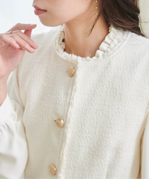 RANAN(ラナン)の「ゴールド調ボタンペプラムツイードジレ(スーツベスト・レディース・オフホワイト/ブラック/ブラック系・L/LL/M)」の13枚目の写真