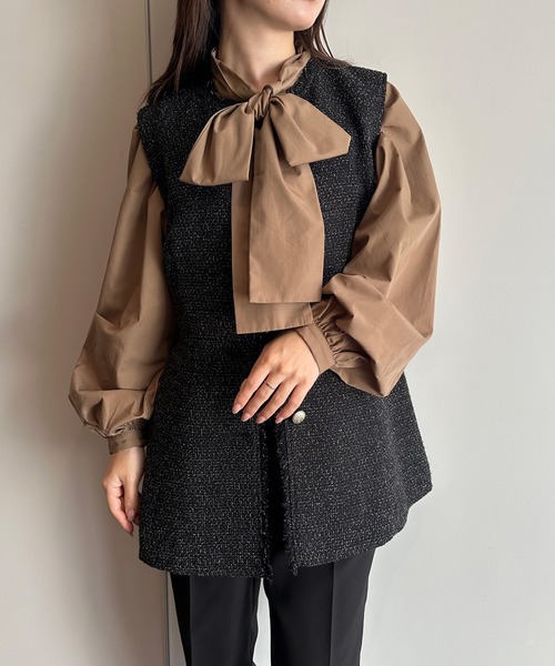 RANAN(ラナン)の「ゴールド調ボタンペプラムツイードジレ(スーツベスト・レディース・オフホワイト/ブラック/ブラック系・L/LL/M)」の18枚目の写真