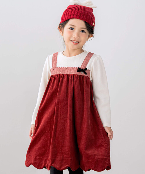 SLAP SLIP(スラップスリップ)の「裾スカラップコーデュロイドッキングワンピース(80~130cm)(ワンピース・キッズ・レッド/ブルー・100cm/130cm/110cm/90cm/120cm/80cm)」の5枚目の写真