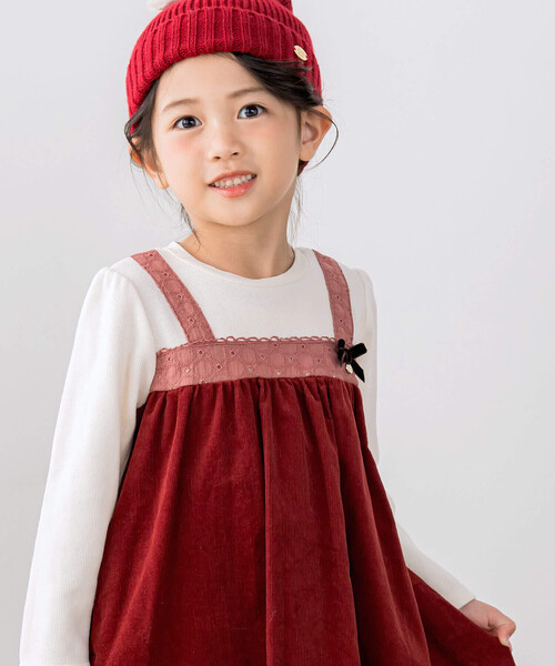 SLAP SLIP(スラップスリップ)の「裾スカラップコーデュロイドッキングワンピース(80~130cm)(ワンピース・キッズ・レッド/ブルー・100cm/130cm/110cm/90cm/120cm/80cm)」の6枚目の写真