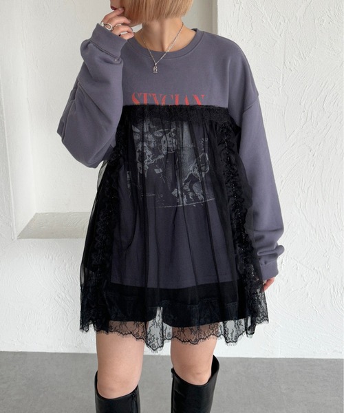 apres jour mignon(アプレジュールミニョン)の「レースドッキングスウェット【ZOZOTOWN限定アイテム】(スウェット・レディース・パープル/ブラック/ナチュラル・フリー/X-LARGE)」の19枚目の写真