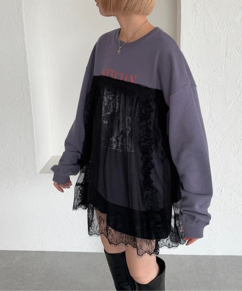 apres jour mignon(アプレジュールミニョン)の「レースドッキングスウェット【ZOZOTOWN限定アイテム】(スウェット・レディース・パープル/ブラック/ナチュラル・フリー/X-LARGE)」の20枚目の写真