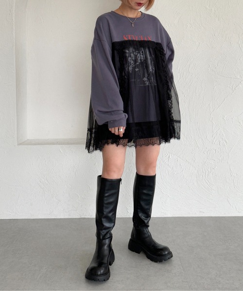 apres jour mignon(アプレジュールミニョン)の「レースドッキングスウェット【ZOZOTOWN限定アイテム】(スウェット・レディース・パープル/ブラック/ナチュラル・フリー/X-LARGE)」の22枚目の写真