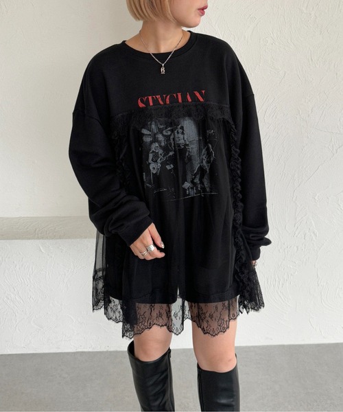 apres jour mignon(アプレジュールミニョン)の「レースドッキングスウェット【ZOZOTOWN限定アイテム】(スウェット・レディース・パープル/ブラック/ナチュラル・フリー/X-LARGE)」の4枚目の写真