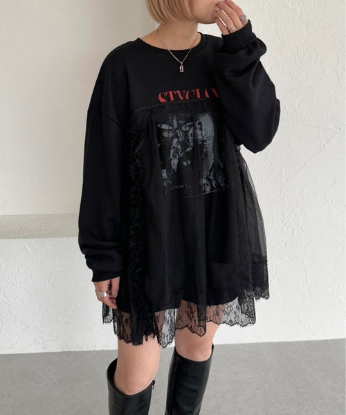 apres jour mignon(アプレジュールミニョン)の「レースドッキングスウェット【ZOZOTOWN限定アイテム】(スウェット・レディース・パープル/ブラック/ナチュラル・フリー/X-LARGE)」の5枚目の写真