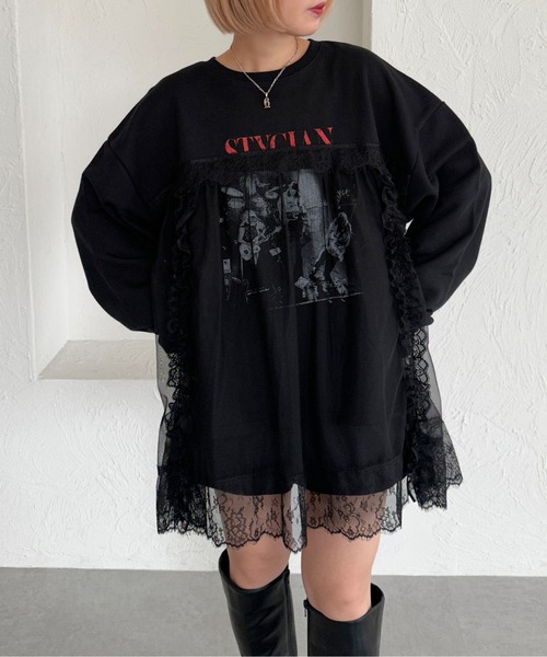 apres jour mignon(アプレジュールミニョン)の「レースドッキングスウェット【ZOZOTOWN限定アイテム】(スウェット・レディース・パープル/ブラック/ナチュラル・フリー/X-LARGE)」の6枚目の写真