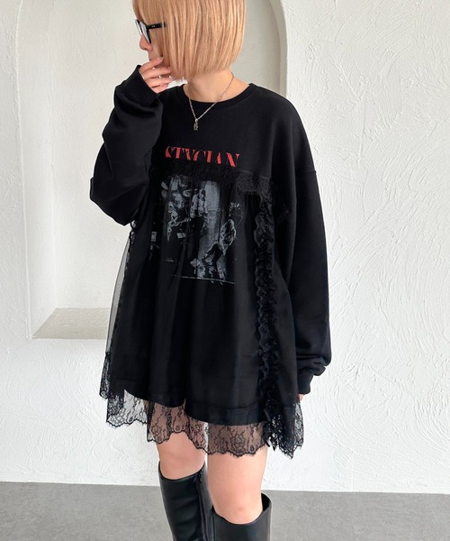 apres jour mignon(アプレジュールミニョン)の「レースドッキングスウェット【ZOZOTOWN限定アイテム】(スウェット・レディース・パープル/ブラック/ナチュラル・フリー/X-LARGE)」の7枚目の写真