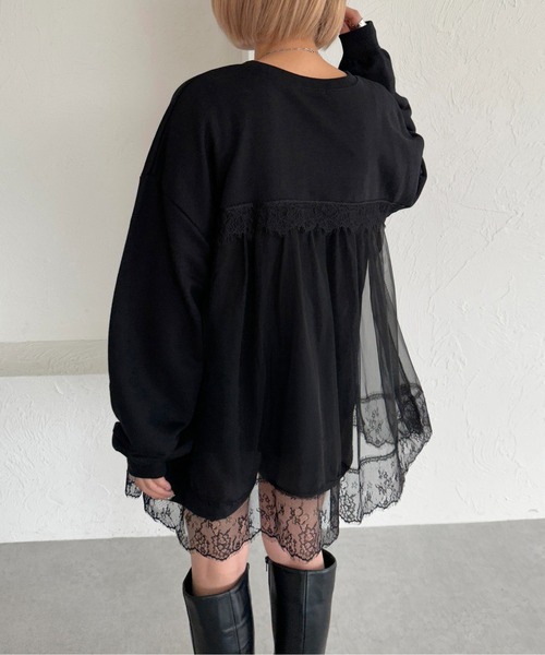 apres jour mignon(アプレジュールミニョン)の「レースドッキングスウェット【ZOZOTOWN限定アイテム】(スウェット・レディース・パープル/ブラック/ナチュラル・フリー/X-LARGE)」の8枚目の写真