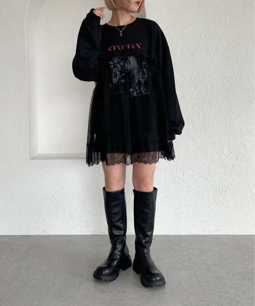 apres jour mignon(アプレジュールミニョン)の「レースドッキングスウェット【ZOZOTOWN限定アイテム】(スウェット・レディース・パープル/ブラック/ナチュラル・フリー/X-LARGE)」の9枚目の写真