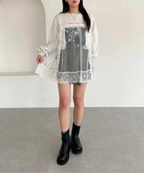 apres jour mignon(アプレジュールミニョン)の「レースドッキングスウェット【ZOZOTOWN限定アイテム】(スウェット・レディース・パープル/ブラック/ナチュラル・フリー/X-LARGE)」の17枚目の写真