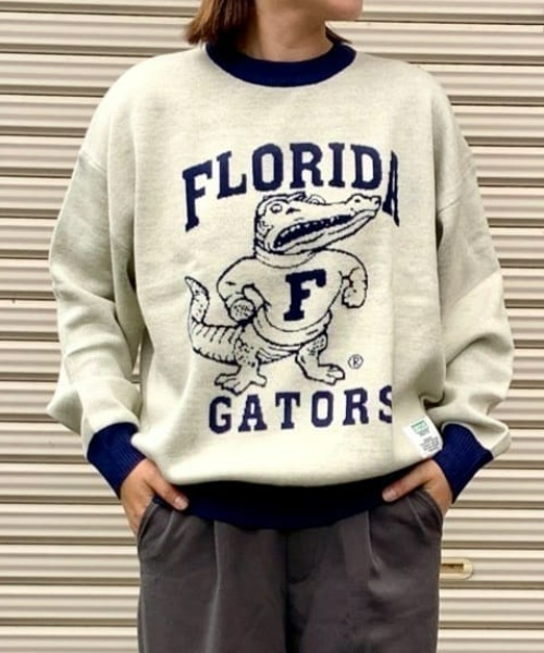 DISCUS ATHLETIC(ディスカス アスレチック)の「【DISCUS ATHLETIC】【DISCUS】カレッジジャガードニット(ニット/セーター・レディース・オレンジ/オフホワイト・M)」の2枚目の写真