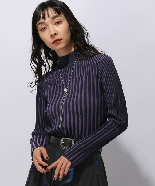 HARE（ハレ）の「ブロックランダムリブニット(HARE)（ニット/セーター・レディース・ブラック/ブルー/パープル/グリーン・FREE）」の4枚目の写真