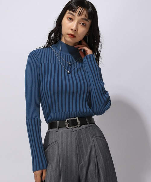 HARE（ハレ）の「ブロックランダムリブニット(HARE)（ニット/セーター・レディース・ブラック/ブルー/パープル/グリーン・FREE）」の5枚目の写真