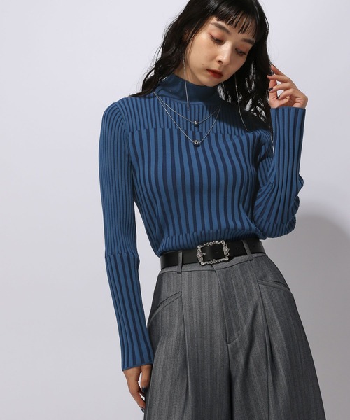 HARE（ハレ）の「ブロックランダムリブニット(HARE)（ニット/セーター・レディース・ブラック/ブルー/パープル/グリーン・FREE）」の6枚目の写真