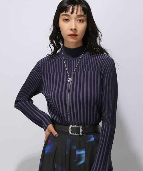 HARE（ハレ）の「ブロックランダムリブニット(HARE)（ニット/セーター・レディース・ブラック/ブルー/パープル/グリーン・FREE）」の7枚目の写真