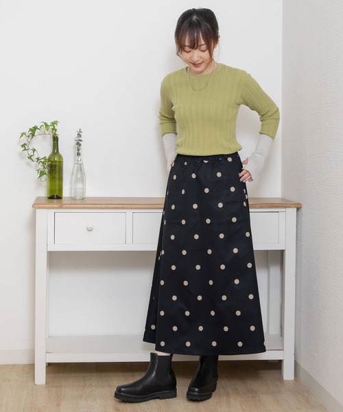 POU DOU DOU（プードゥドゥ）の「ドットプリントAラインスカート（スカート・レディース・ブラック/グレー系その他/グリーン・3）」の15枚目の写真