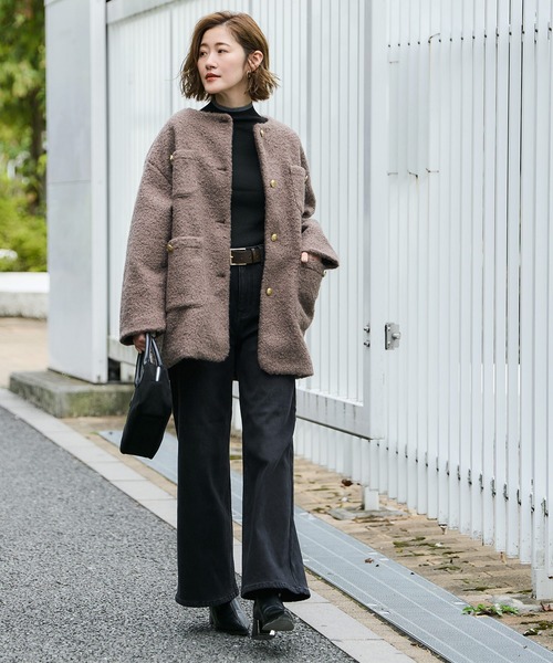 loin nuit ロワンニュイ ニュアンスボタンプードルコート アイボリー