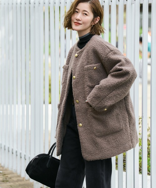 coca（coca）（コカ）の「プードルボア金釦ノーカラーコート