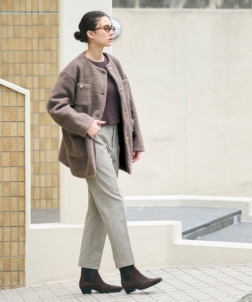 プードルボア金釦ノーカラーコート（ノーカラーコート）｜coca