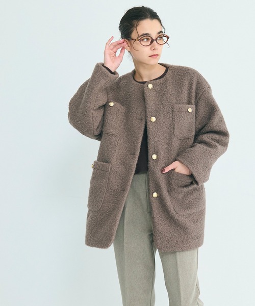 プードルボア金釦ノーカラーコート（ノーカラーコート）｜coca