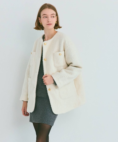 【coca】プードルボアノーカラーコート プードルボア金釦ノーカラーコート（ノーカラーコート）｜coca