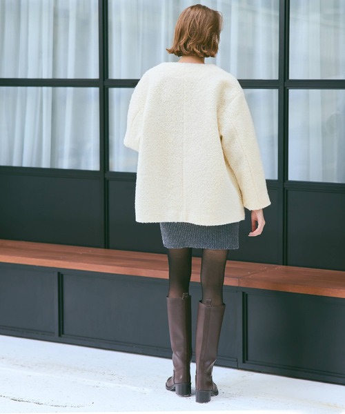 プードルボア金釦ノーカラーコート（ノーカラーコート）｜coca（coca