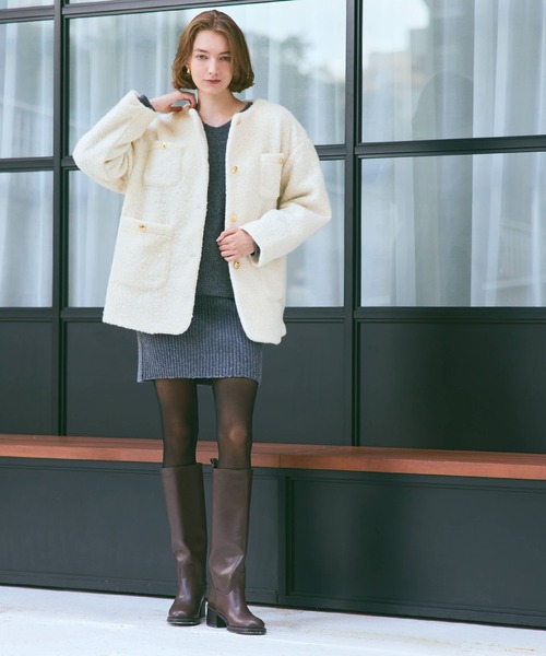 coca（coca）（コカ）の「【WEB限定セール】プードルボア金釦ノーカラーコート（ノーカラーコート・レディース・アイボリー/ネイビー/ダークベージュ/ブラウン/ライトグレー・M/L/S）」の13枚目の写真