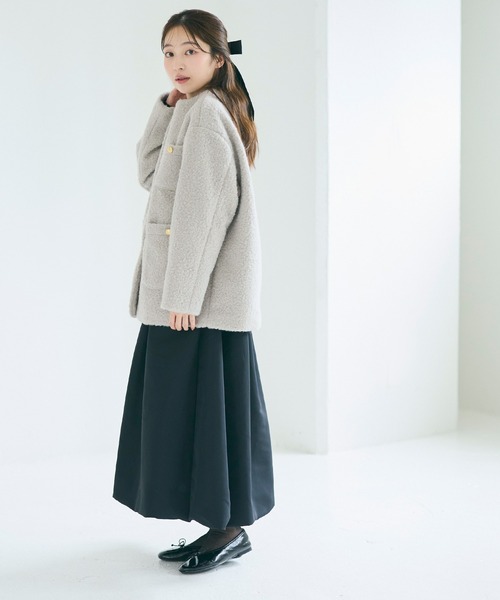 【coca】プードルボアノーカラーコート プードルボア金釦ノーカラーコート（ノーカラーコート）｜coca