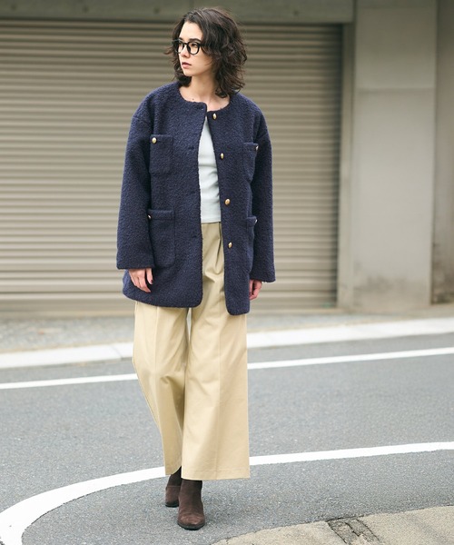 プードルボア金釦ノーカラーコート（ノーカラーコート）｜coca