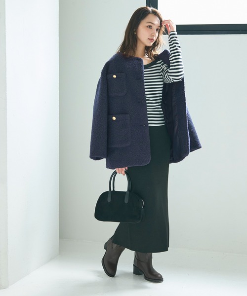 coca（coca）（コカ）の「【WEB限定セール】プードルボア金釦ノーカラーコート（ノーカラーコート・レディース・アイボリー/ネイビー/ダークベージュ/ブラウン/ライトグレー・M/L/S）」の22枚目の写真