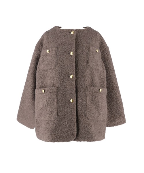 【coca】プードルボアノーカラーコート プードルボア金釦ノーカラーコート（ノーカラーコート）｜coca