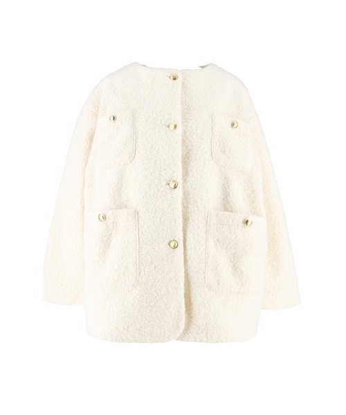 プードルボア金釦ノーカラーコート（ノーカラーコート）｜coca