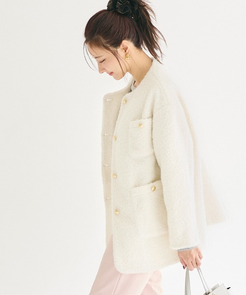 プードルボア金釦ノーカラーコート（ノーカラーコート）｜coca（coca