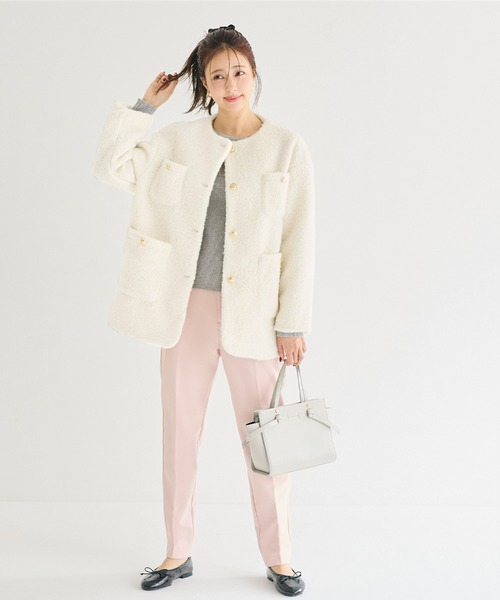 プードルボア金釦ノーカラーコート（ノーカラーコート）｜coca（coca