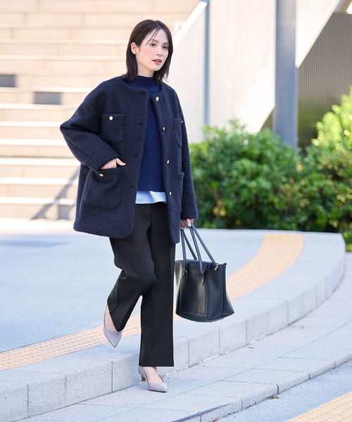 プードルボア金釦ノーカラーコート（ノーカラーコート）｜coca（coca