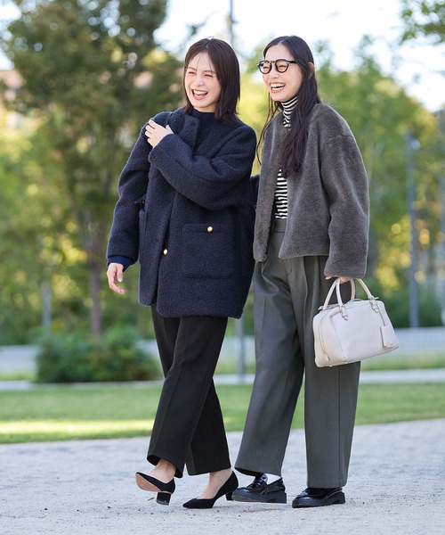 プードルボア金釦ノーカラーコート（ノーカラーコート）｜coca（coca