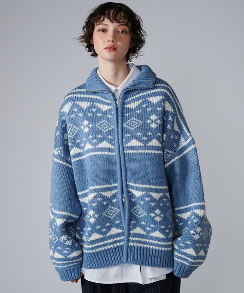 ONCILY(オンシェリー)の「NORDIC PATTERN COWICHAN ZIP KNIT / ノルディックカウチンジップニット(ニット/セーター・メンズ・アイボリー/ネイビー/グレー/ブルー/ネイビー系/レッド・MEDIUM/LARGE/SMALL)」の20枚目の写真