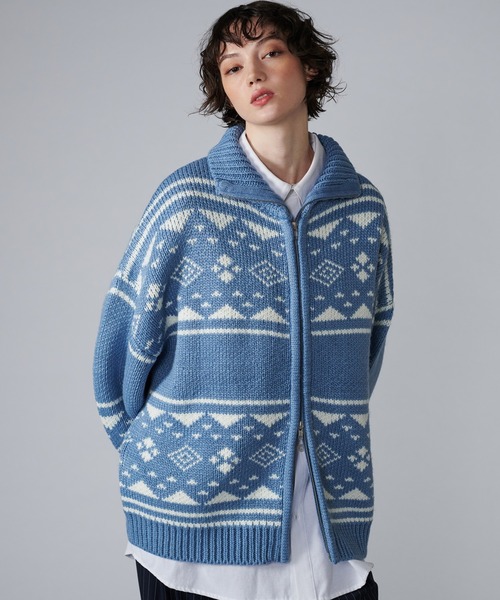 ONCILY(オンシェリー)の「NORDIC PATTERN COWICHAN ZIP KNIT / ノルディックカウチンジップニット(ニット/セーター・メンズ・アイボリー/ネイビー/グレー/ブルー/ネイビー系/レッド・MEDIUM/LARGE/SMALL)」の21枚目の写真