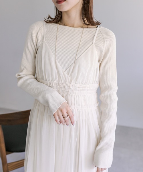 mystic(ミスティック)の「シャーリングチュールキャミワンピース(ワンピース・レディース・モカ/チャコールグレー/ブラック/アイボリー・1/2)」の14枚目の写真