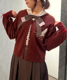 ディテクティブ刺繍ニットカーディガン