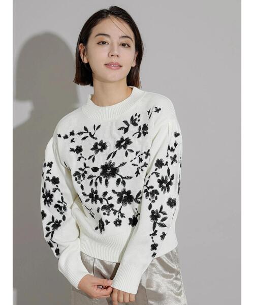Te chichi CLASSIC（テチチクラシック）の「エンブロイダリーニット（ニット/セーター・レディース・チャコールグレー/オフホワイト・F）」の9枚目の写真