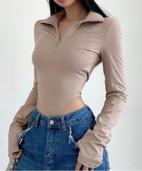 melted butter / TULIP LONG SLEEVE ボディスーツ オフホワイト ストレッチチュール ボディスーツ｜La Perla
