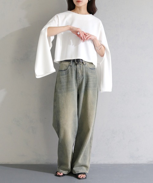 cheriella（シェリエラ）の「【cheriella】WEB限定カットジョーゼット２WAYカットアウトスリーブプルオーバー（完売）（Tシャツ/カットソー・レディース・ブラック/ブルー/オフホワイト・M）」の16枚目の写真