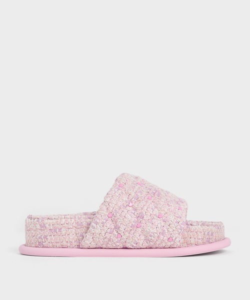 国内配送★Charles&Keith★ダリア パッドキルトハートサンダル Dahlia ダリア パッドキルトハートプリントサンダル - ブラック