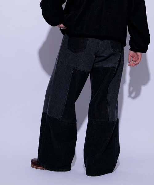 re_k by JUNRED（レクバイジュンレッド）の「re_k by JUNRED / オーバーワイドパッチワークパンツ（デニムパンツ・メンズ・ブラック/ホワイト・S/M/L）」の5枚目の写真