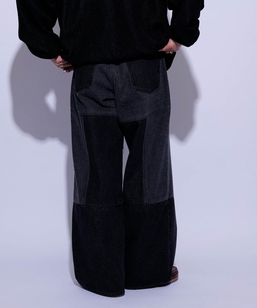re_k by JUNRED（レクバイジュンレッド）の「re_k by JUNRED / オーバーワイドパッチワークパンツ（デニムパンツ・メンズ・ブラック/ホワイト・S/M/L）」の6枚目の写真