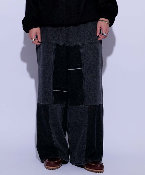 re_k by JUNRED（レクバイジュンレッド）の「re_k by JUNRED / オーバーワイドパッチワークパンツ（デニムパンツ・メンズ・ブラック/ホワイト・S/M/L）」の7枚目の写真
