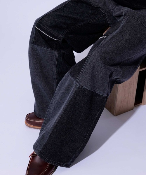 re_k by JUNRED（レクバイジュンレッド）の「re_k by JUNRED / オーバーワイドパッチワークパンツ（デニムパンツ・メンズ・ブラック/ホワイト・S/M/L）」の3枚目の写真