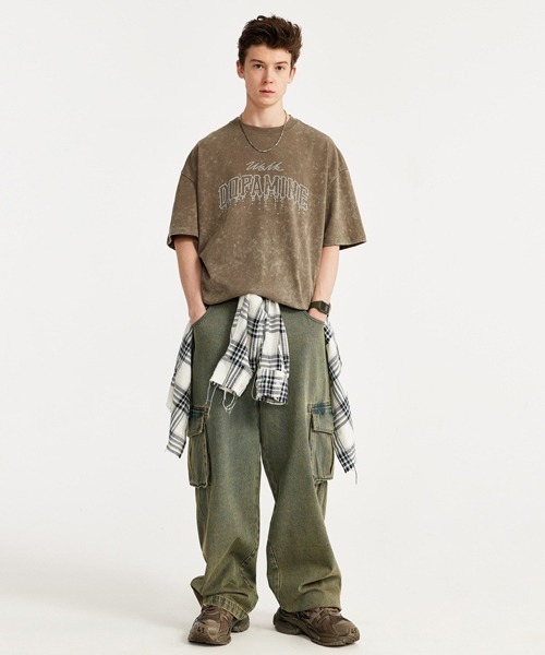 Ressaca（レサーカ）の「オーバーサイズ ウォッシュドダメージ加工 リベットレターTシャツ（Tシャツ/カットソー・メンズ・チャコールグレー/カーキ・L/M/XL）」の5枚目の写真